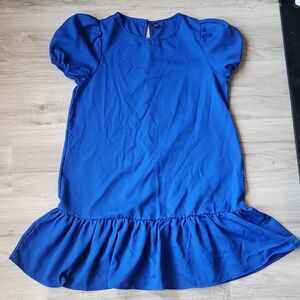 SHEIN Blue A-Line Dress M Puff Sleeve Ruffle Back Button Casual Midi